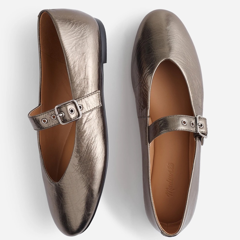 Madewell NIB Remy Mary Jane Flat in Crinkled Metallic, 8